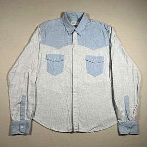 Band of Outsiders Mens Large Western Colorblock Chambray Button Up Shirt Blue 41